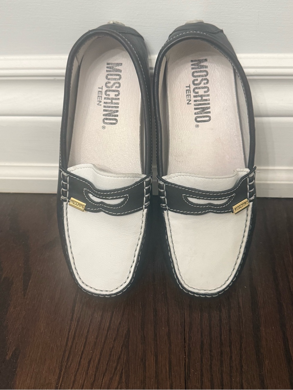 Moschino Two-Tone Black and White Leather Loafers